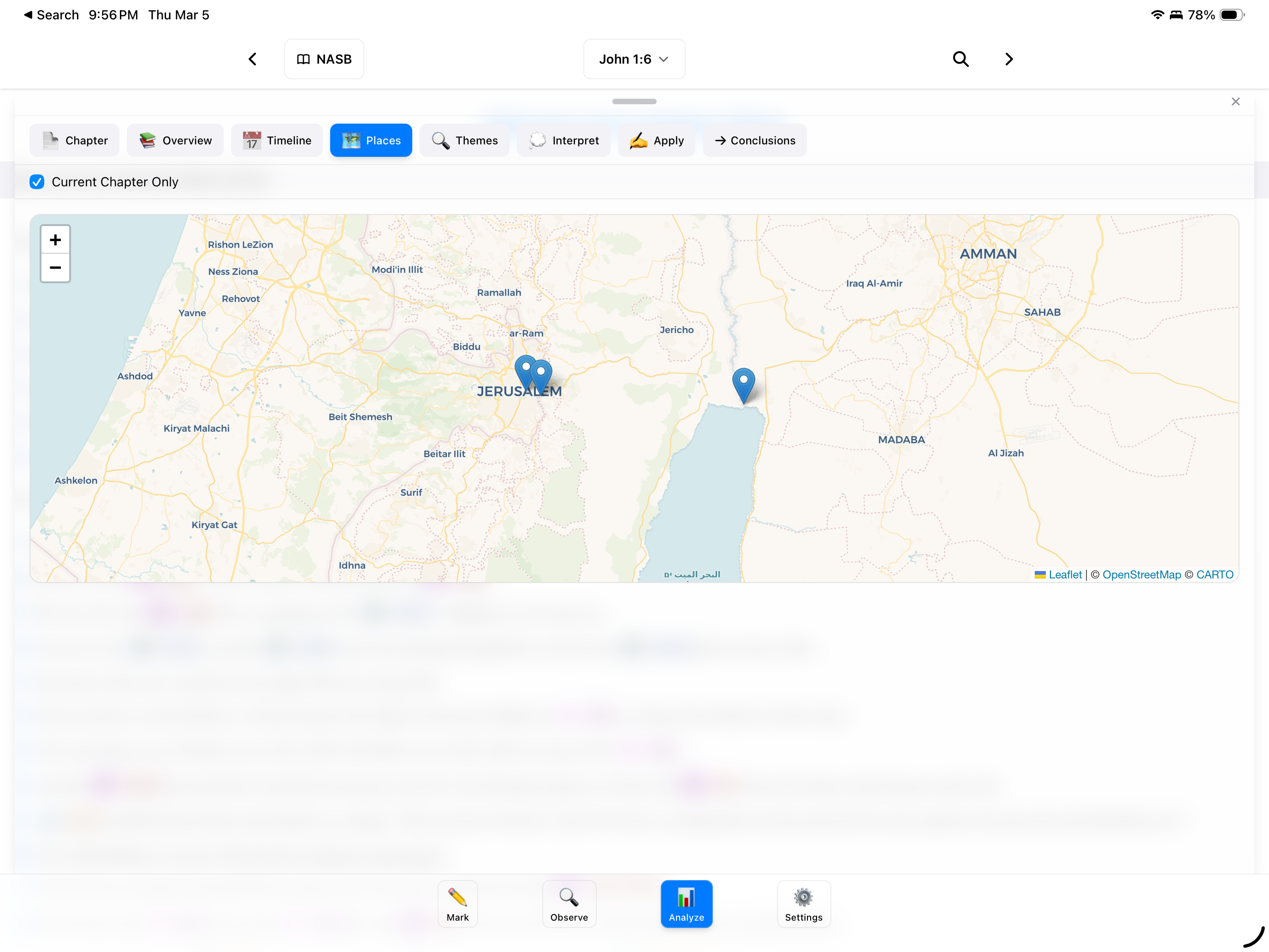 BibleMarker places map showing locations near Jerusalem